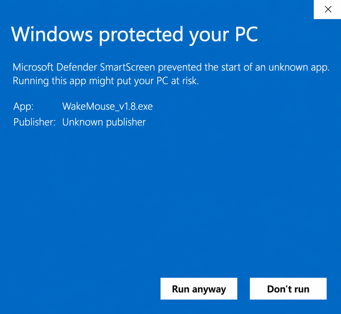 Windows SmartScreen warning after More info with the Run anyway button